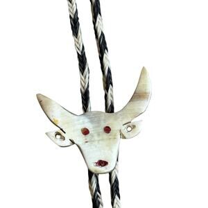 Vintage Horse Hair Bolo Tie Steer Head Western Longhorn   Skull Looks Handmade